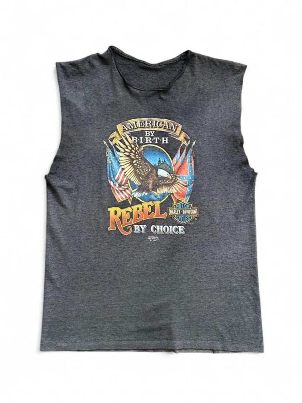 Vintage 3D Emblem Harley Davidson Rebel By Choice Cutoff T Shirt Men's XL